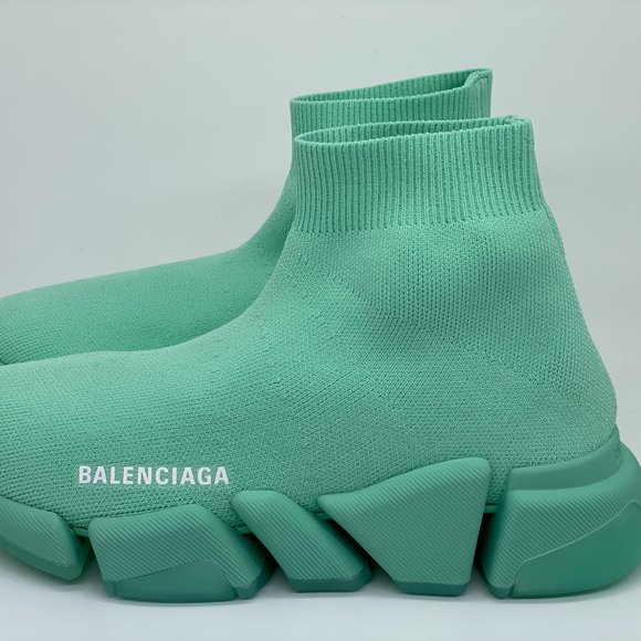 BALENCIAGA Women Stretch Knit Sock Speed 2.0 Flat Sneakers Shoes Mint - Picture 6 of 9